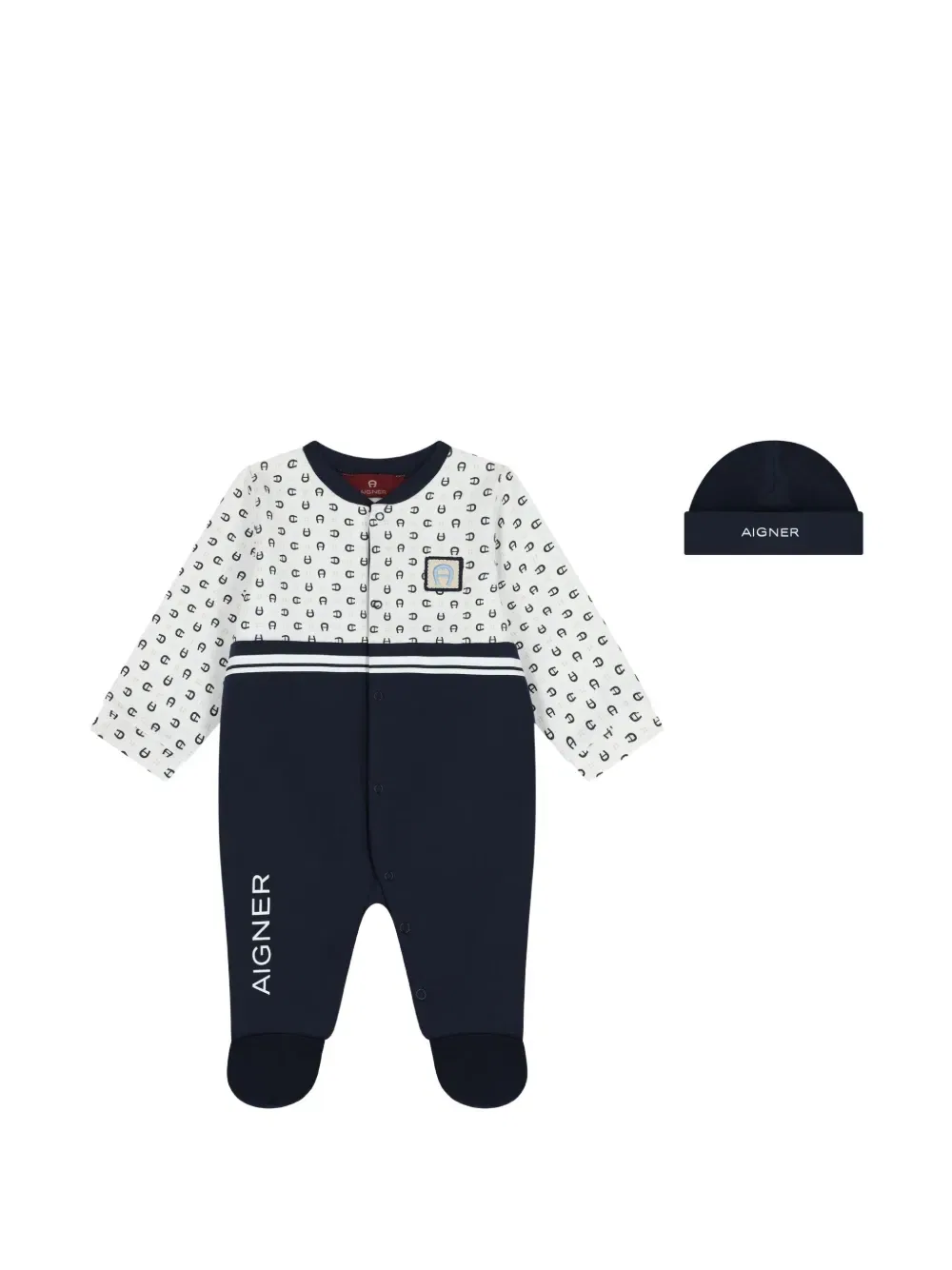 Детский комбинезон-шапочка с принтом Aigner Kids, синий