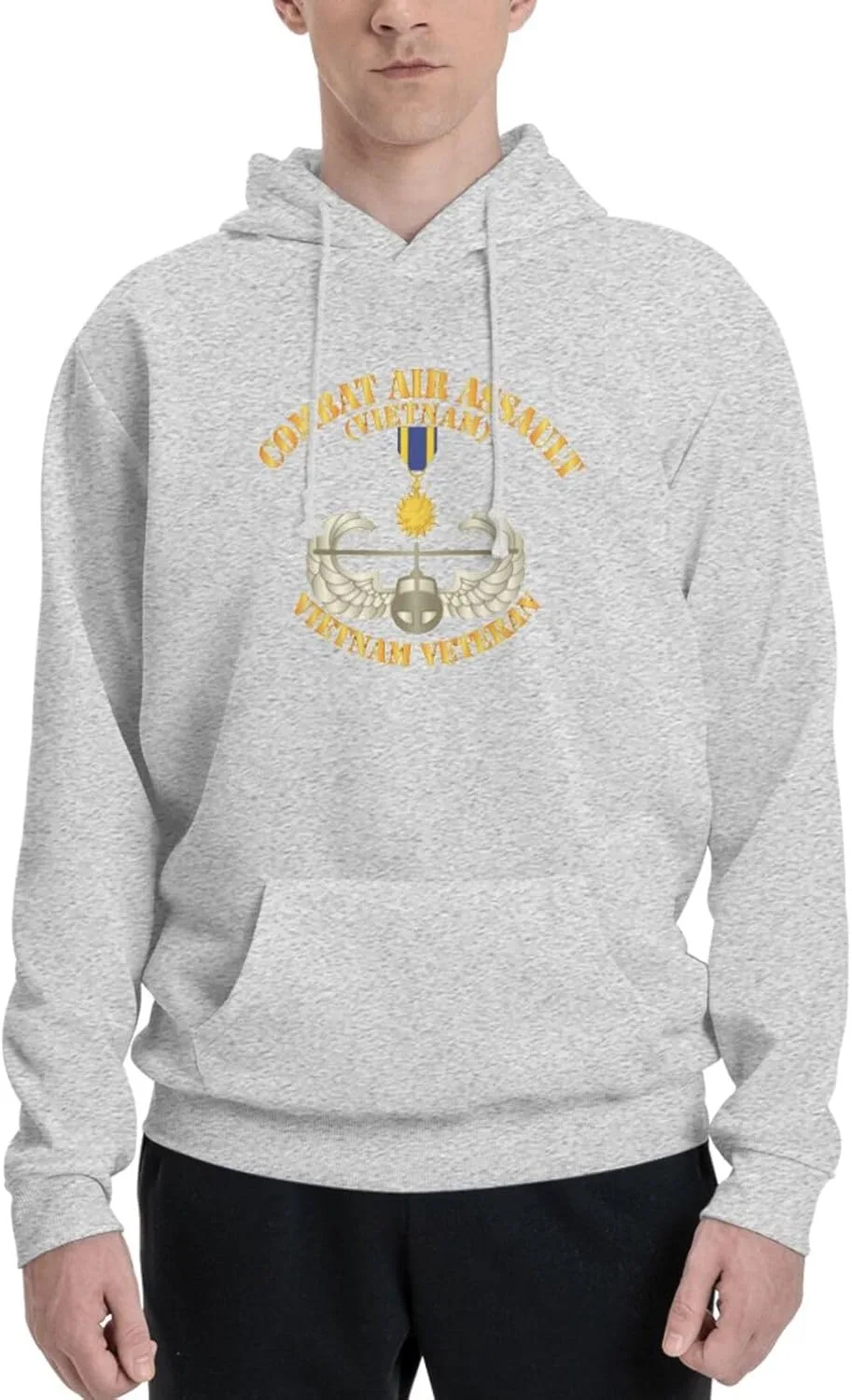 Generic Толстовка с капюшоном Combat Air Assault Vietnam Veteran мужская, черная, с карманом