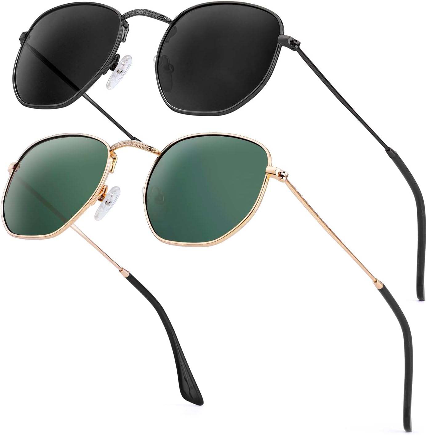 

Солнцезащитные очки KALIYADI для женщин и мужчин, поляризованные, квадратная форма, защита от УФ-излучения, модная шестиугольная металлическая оправа, B2 (2 Pack) Black/Grey + Gold/G15 (Hexagonal)