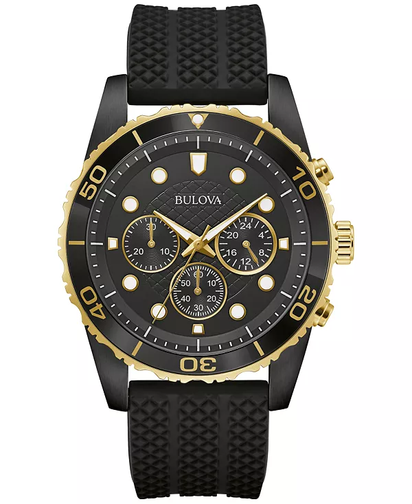 

Мужские классические часы-хронограф с черным силиконовым ремешком 43 мм Bulova, black