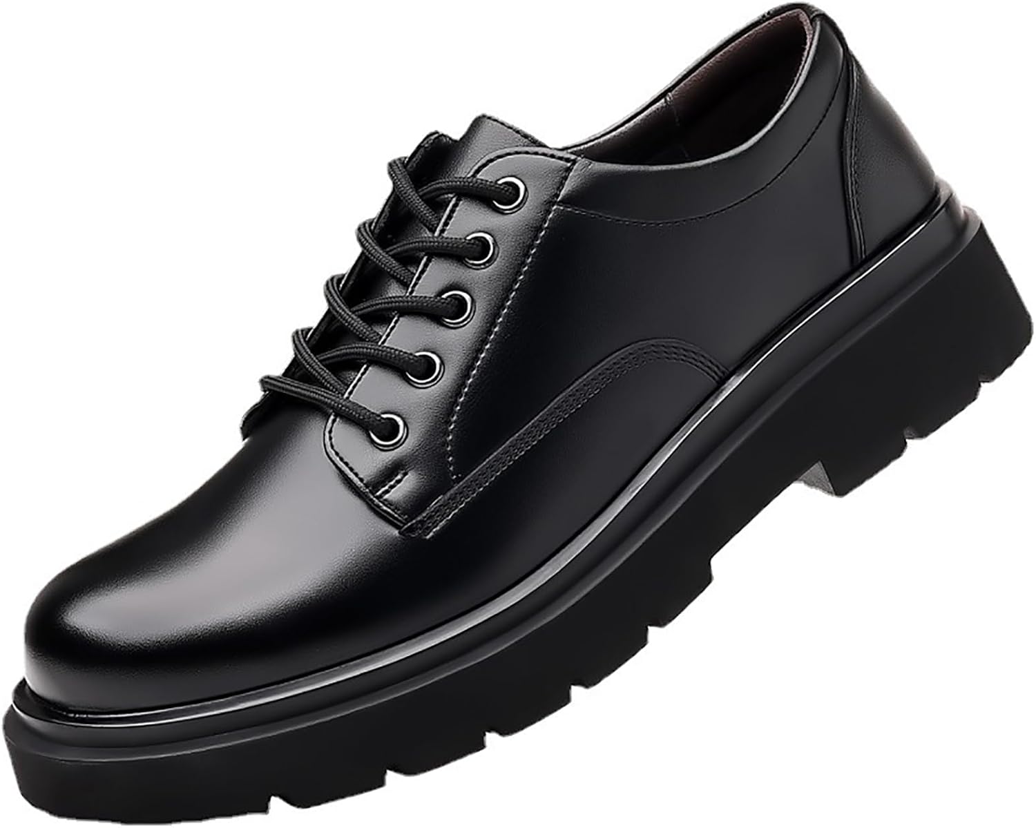 

Мужские кожаные оксфорды на шнуровке с платформой, ретро стиль, удобные, низкие, с круглым носком, подошва с протектором против скольжения, повседневные дерби, классические туфли для мужчин Generic, черный