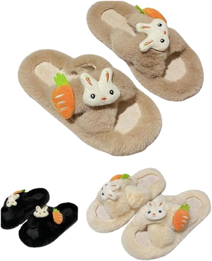 

Милые тапочки-зайчики, пушистые тапочки для женщин Albiva, хаки