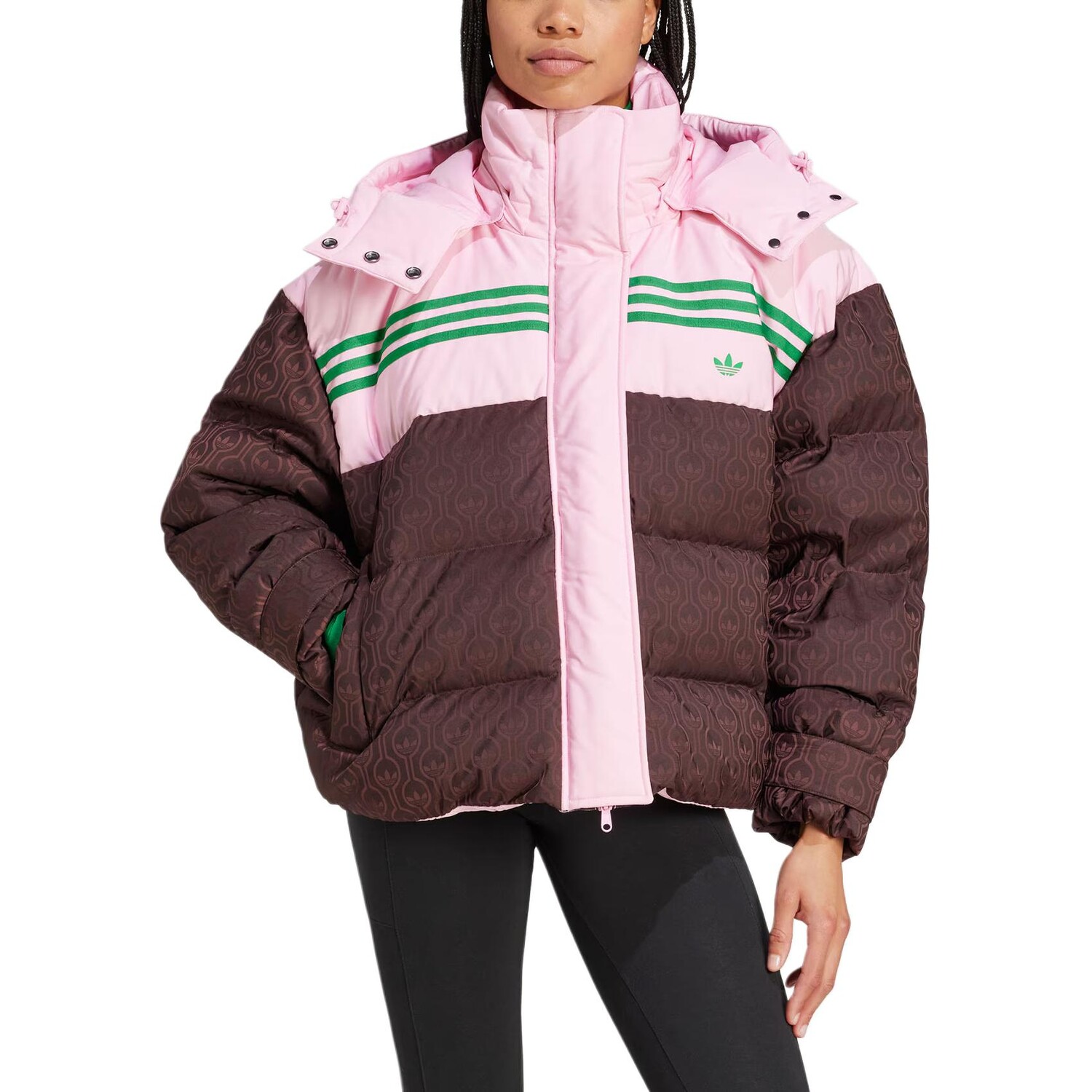 Женский пуховик adidas Originals 70S, розовый/кофейно-коричневый — фото 2