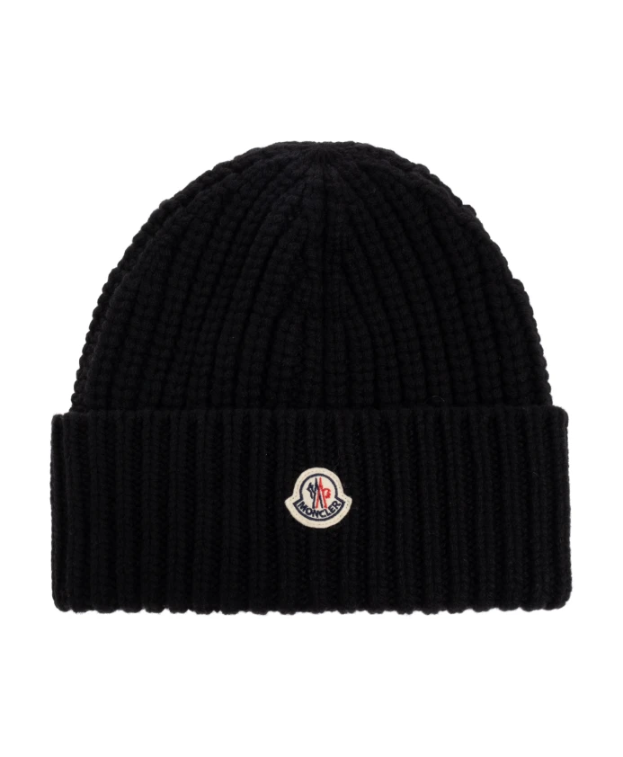 

Шерстяная шапка с нашивкой с логотипом. Moncler, черный