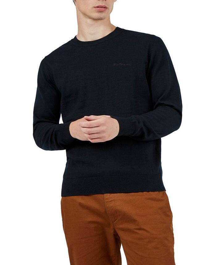 

Мужской свитер с круглым вырезом из шерсти мериноса Ben Sherman, черный