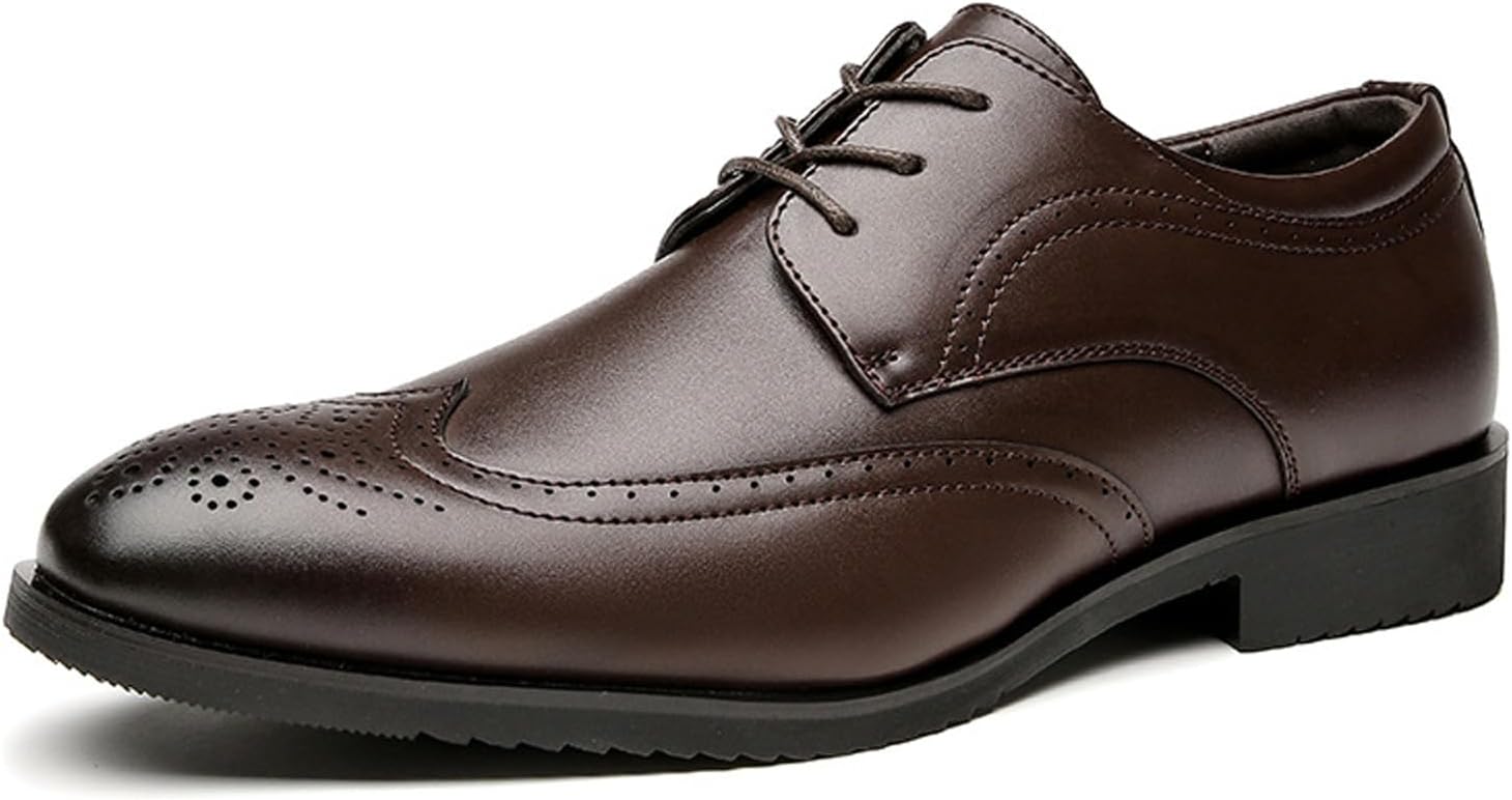 

Мужские кожаные повседневные туфли с шнуровкой, классические оксфорды с декоративной перфорацией, деловые ретро-дерби для мужчин Amazideal, коричневый