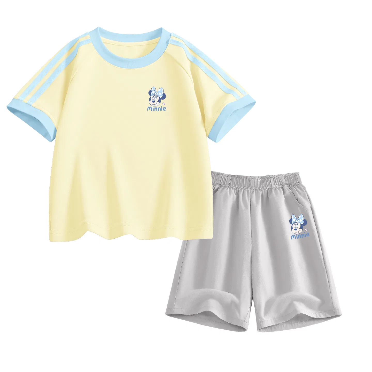 Детский спортивный костюм Disney Kids Casual Sportswear Crew Neck Thin Stretch Breathable, светло-зеленый с цветочным принтом и серый — фото 4