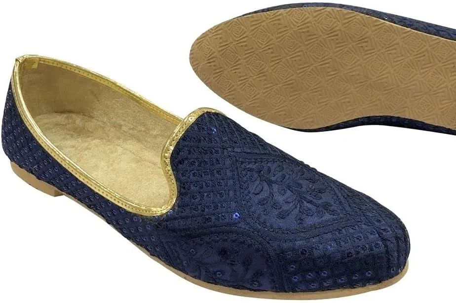 Step n Style Мужские панджабские джутти, традиционная этническая обувь моджари, свадебные лоферы шервани, синие лоферы ручной работы с вышивкой Juttis — фото 4