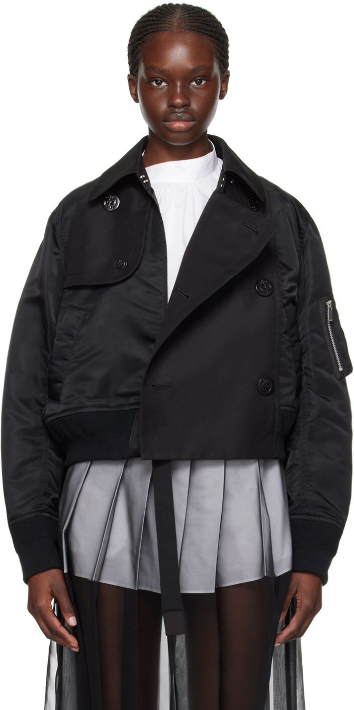 

Черный двубортный бомбер черного цвета Sacai