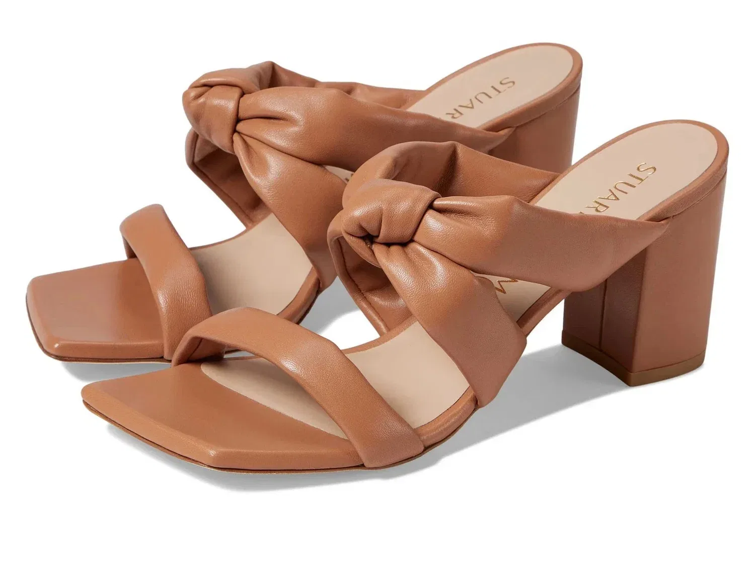 Мужские сандалии Stuart Weitzman Playa 75 Knot Block Slide B, коричневая кожа, HTAT489
