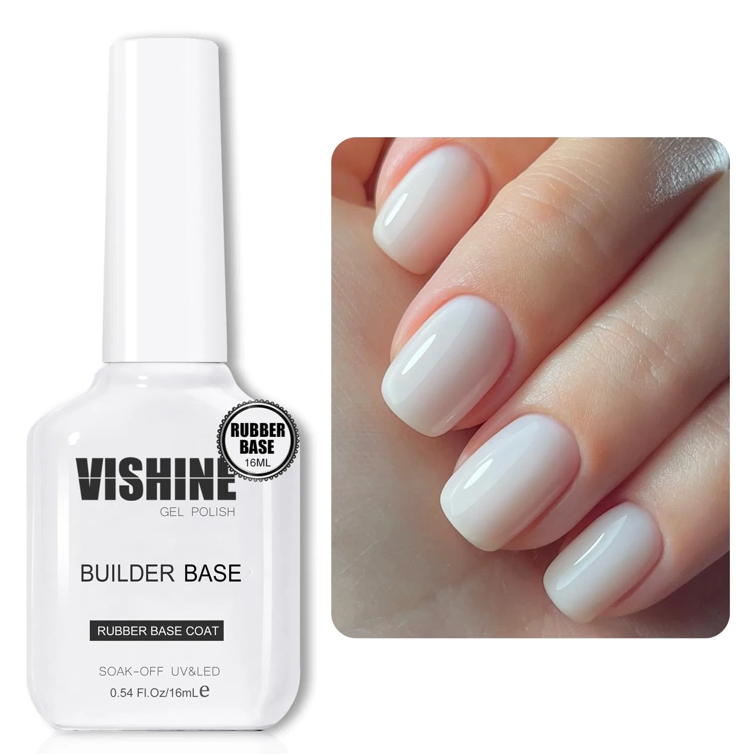 Каучуковая база для ногтей Vishine 5 в 1, молочно-белая Vishine, Milky White - 16Ml