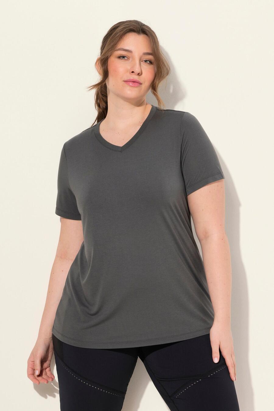 

ULLA POPKEN Женская функциональная рубашка антибактериальная с V-образным вырезом и коротким рукавом