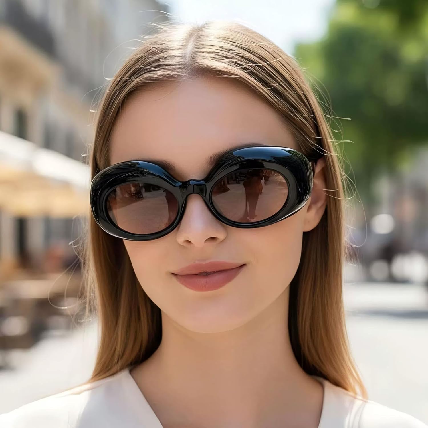 

bullabulling Модные маленькие овальные солнцезащитные очки для женщин и мужчин в толстой оправе, солнцезащитные очки в стиле 90-х, забавные очки для вечеринок, защита от ультрафиолета UV400, Black/Champagne