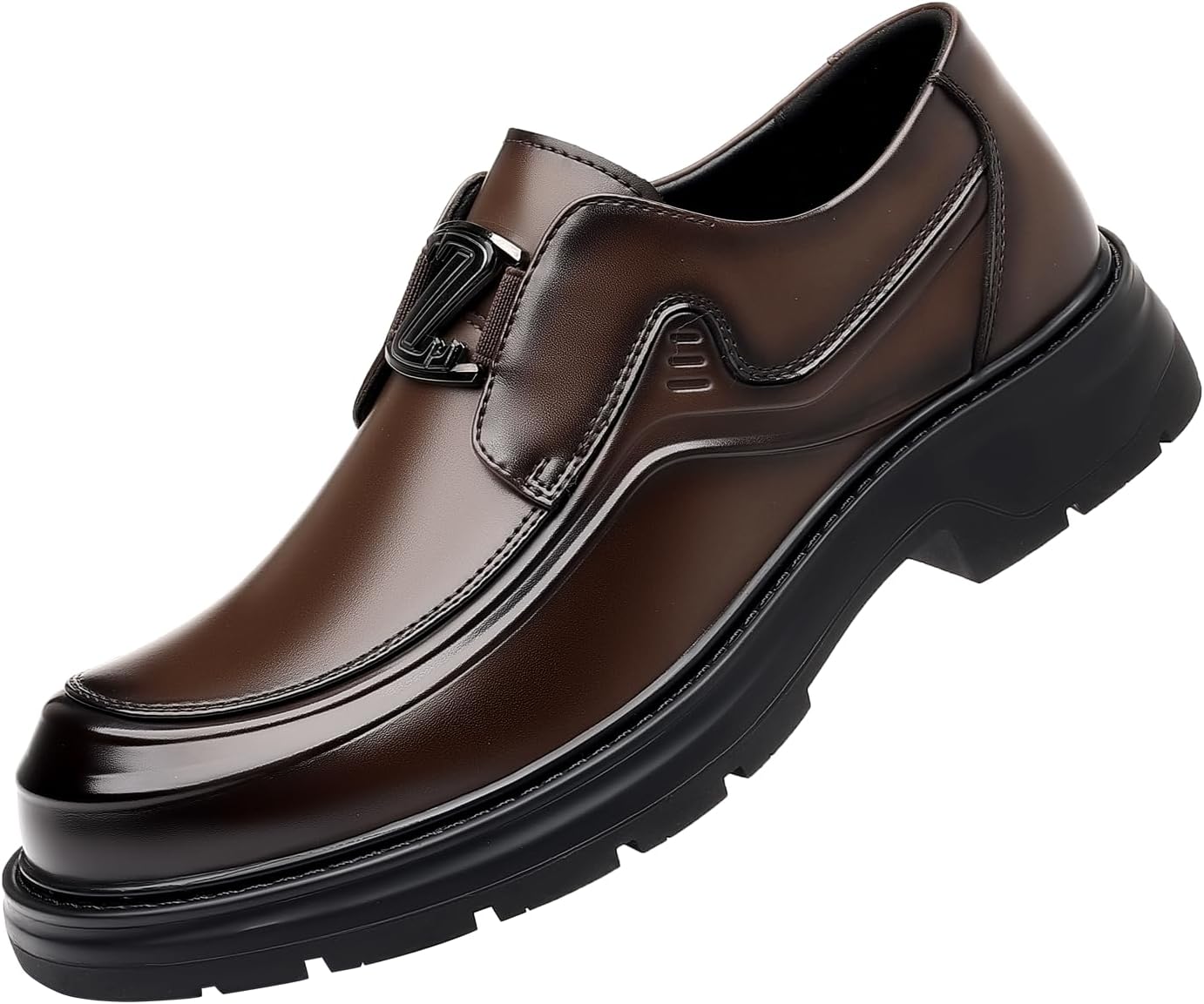 

Мужские роскошные лоферы с массивной подошвой из натуральной кожи, без шнурков, с круглым носком, подошва с протектором, лаковые деловые туфли, классические, противоскользящие, для вечеринок, свадеб, выпускных и работы Lhyxu, коричневый