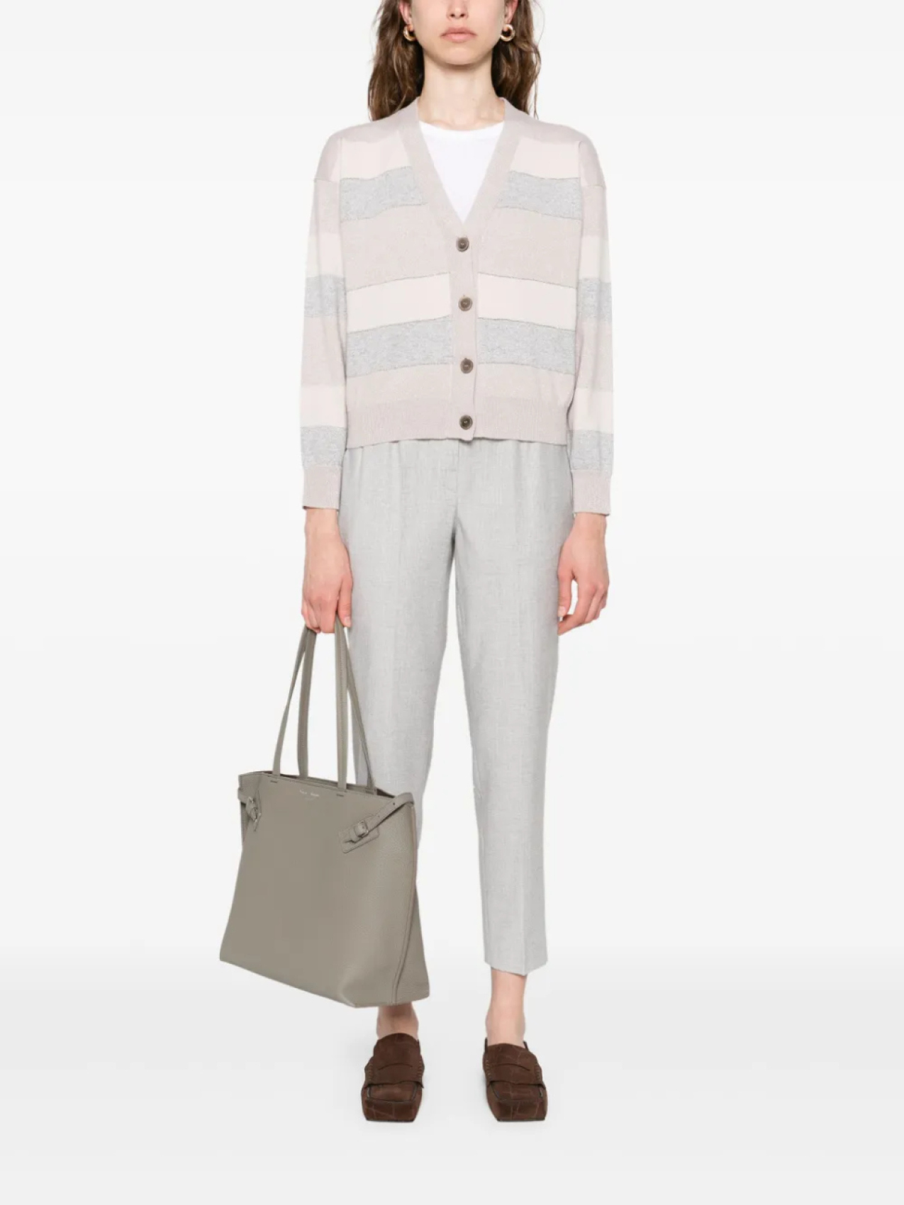 

Peserico полосатый кардиган на пуговицах, нейтральный