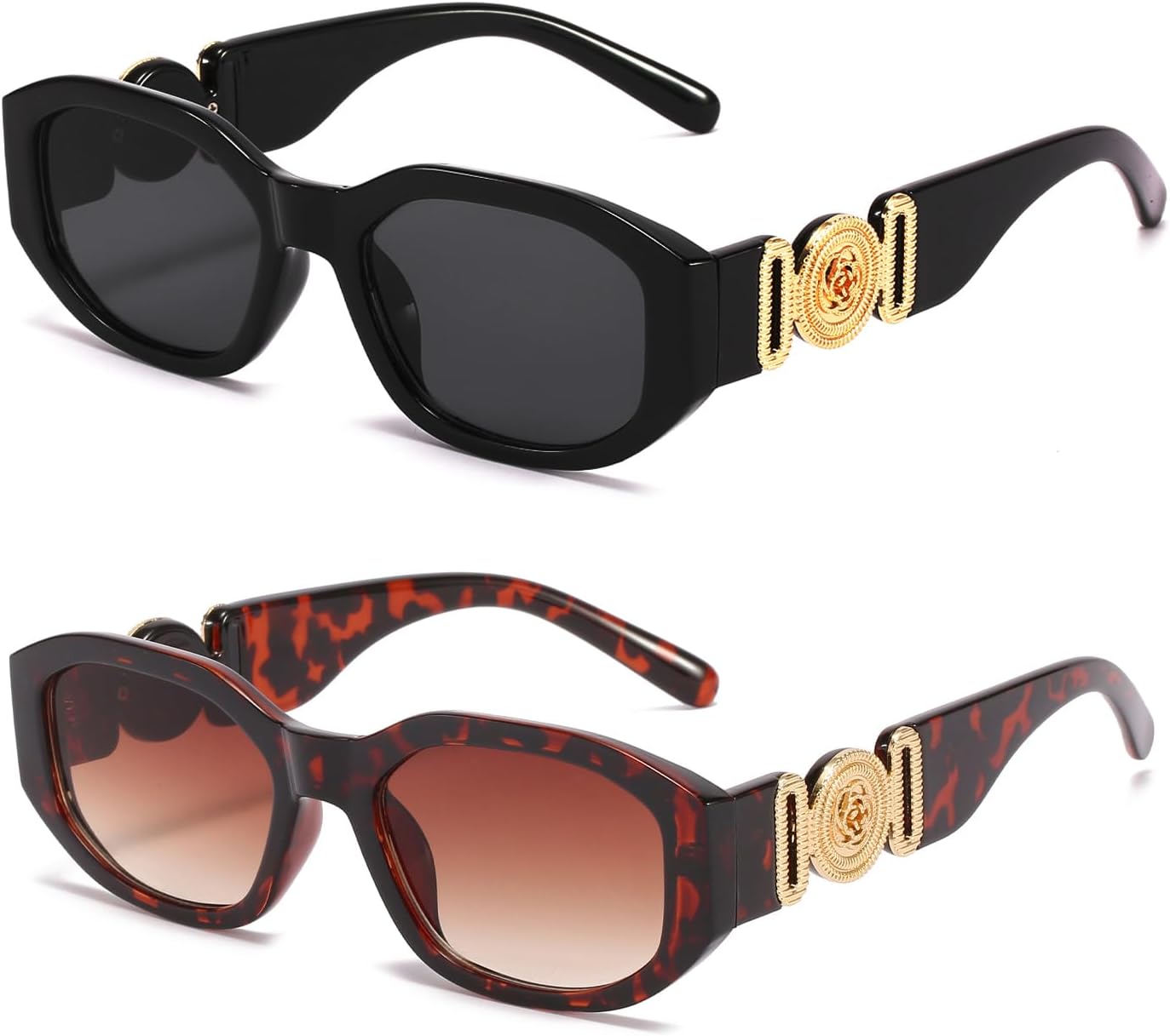 

Солнцезащитные очки BUTABY прямоугольной формы для женщин, ретро-очки для вождения, винтажный стиль 90-х, нестандартная оправа, защита UV400, Black Frame Grey Lens+leopard Frame Brown Lens