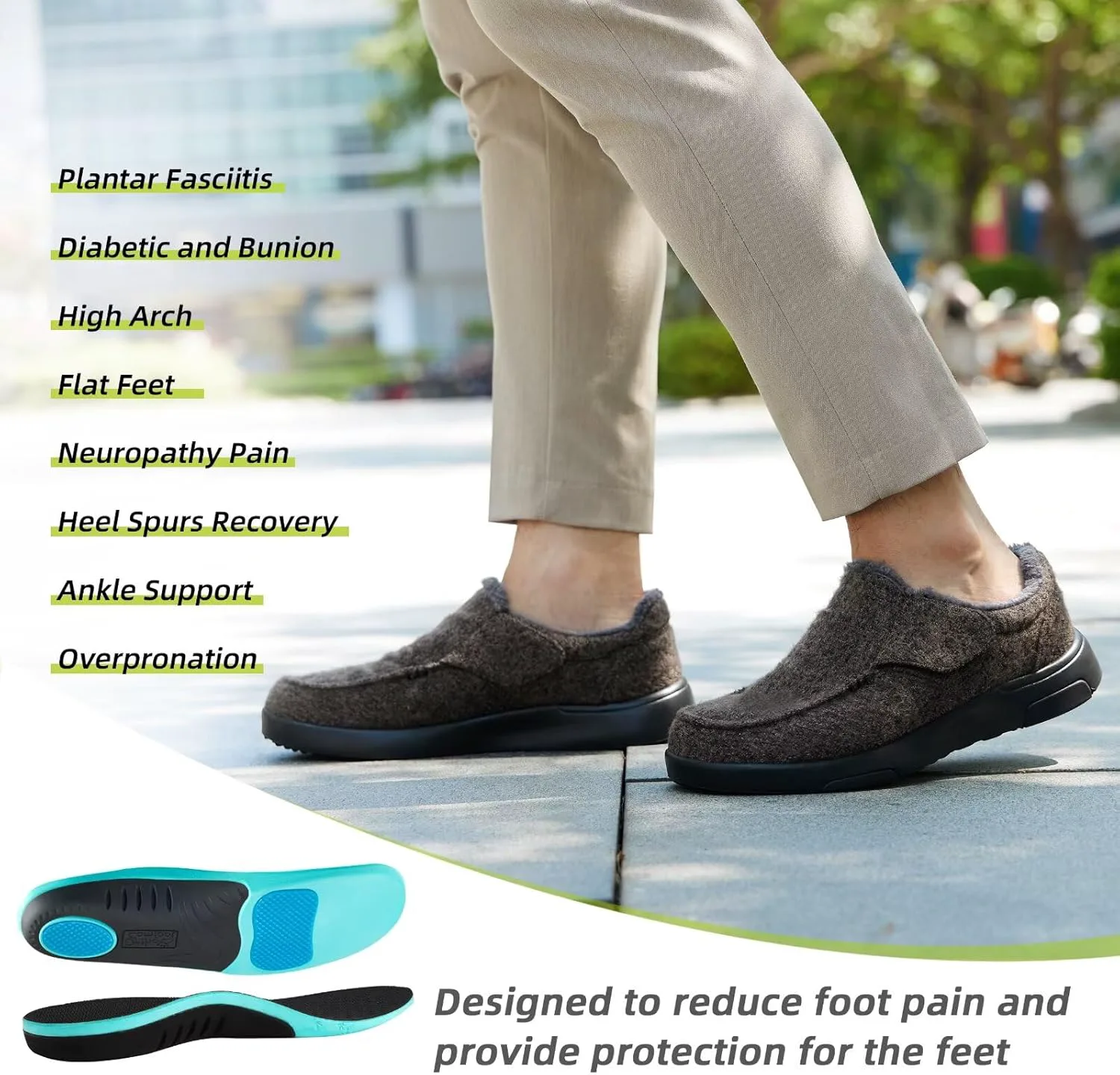 Мужские ортопедические тапочки OrthoComfoot с поддержкой свода стопы: слипоны-лоаферы при подошвенном фасците, повседневные туфли на плоскую ножку с застежкой-липучкой для облегчения боли в ногах и пятках, коричневый — фото 2