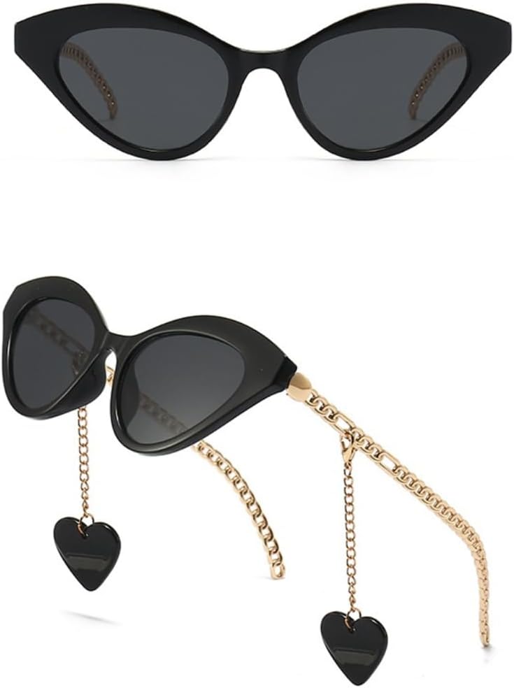 

Винтажные маленькие солнцезащитные очки «кошачий глаз» для женщин, роскошные очки с классической цепочкой и подвеской в ​​виде сердца, защита от УФ-излучения UV400 UATXTAU, 3