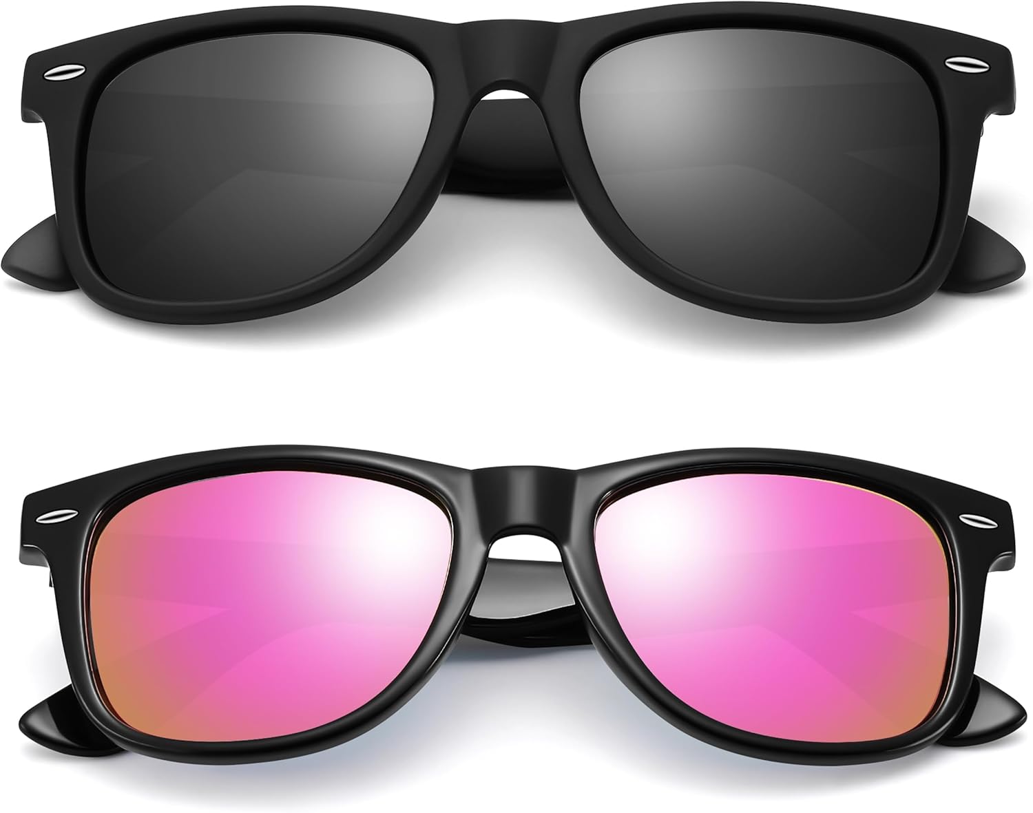 

Поляризованные солнцезащитные очки Bouryo Square Wayfarer для мужчин и женщин, для вождения, рыбалки, с защитой UV400 (2 шт.), A7-(2 Pack) Matte Black/Gray + Gloss Black/Pink