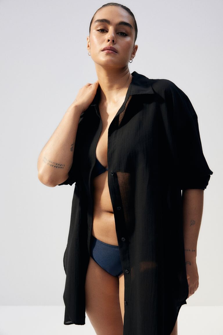 

Длинная блузка из хлопка H&M, черный