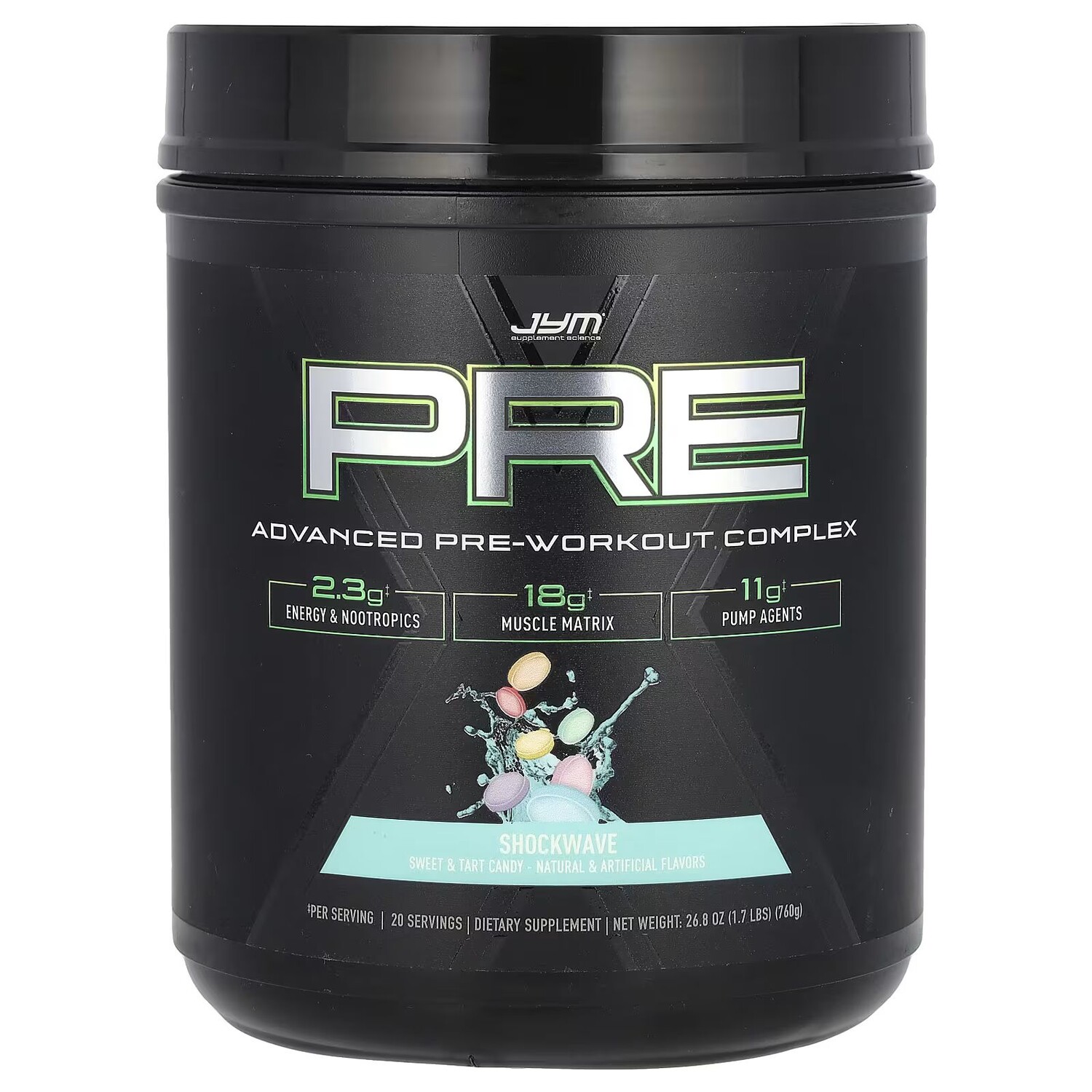 

Pre JYM X, усовершенствованный предтренировочный комплекс, Shockwave, 1,7 фунта (760 г) Jym Supplement Science