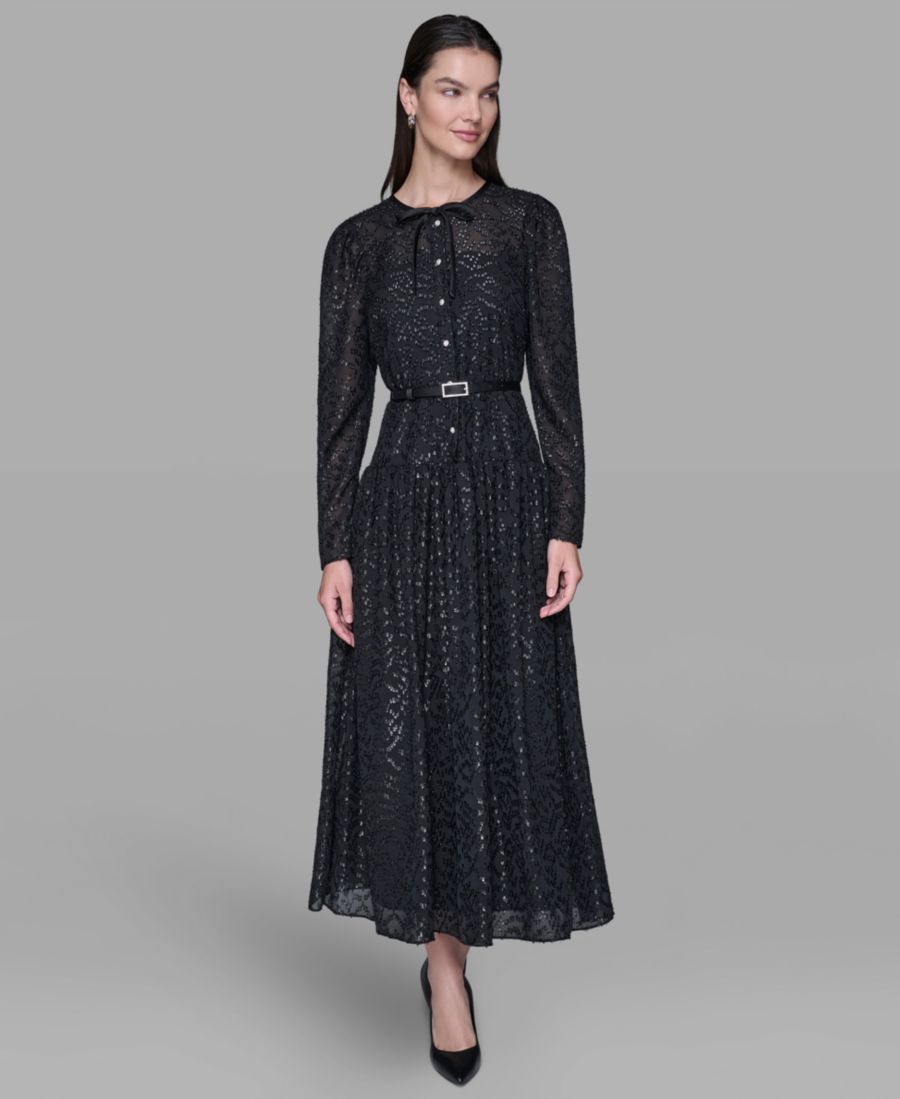 

Женское миди-платье из шифона с люрексом и заколкой KARL LAGERFELD PARIS, Black