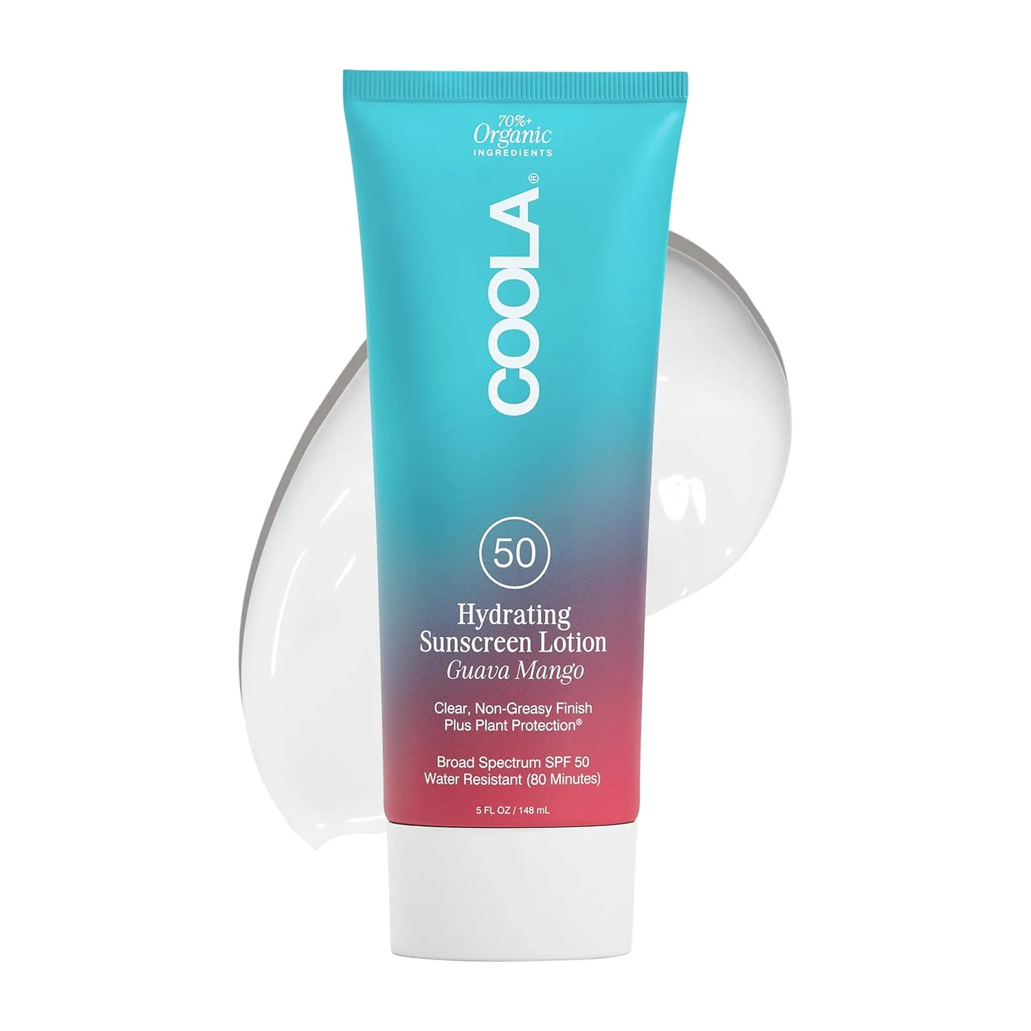 COOLA Органический солнцезащитный лосьон для тела SPF 50, протестирован дерматологами, обеспечивает ежедневную защиту кожи, подходит для веганов и не содержит глютена, аромат гуавы и манго, 140 мл., 5 FL OZ