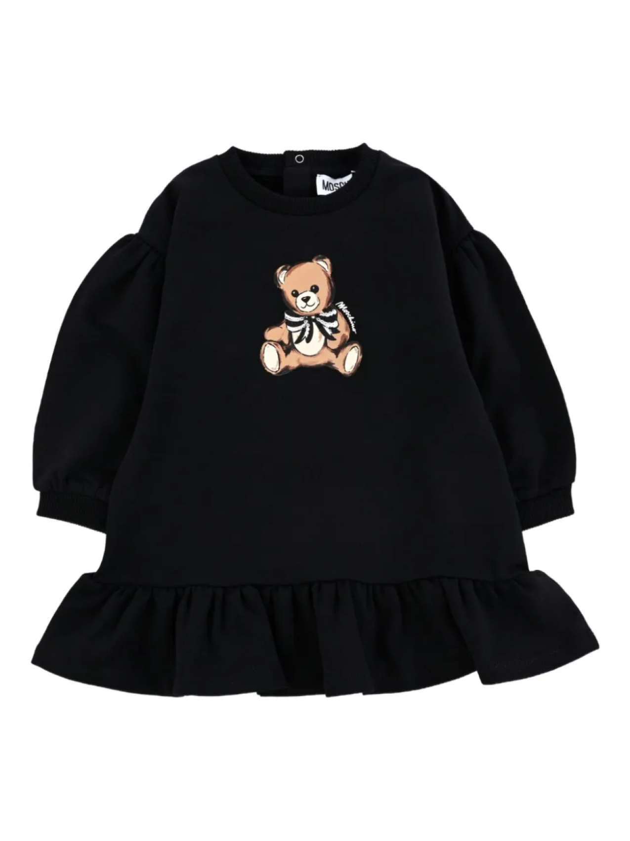 

Платье Moschino Kids с принтом «Тедди» и оборками, черный