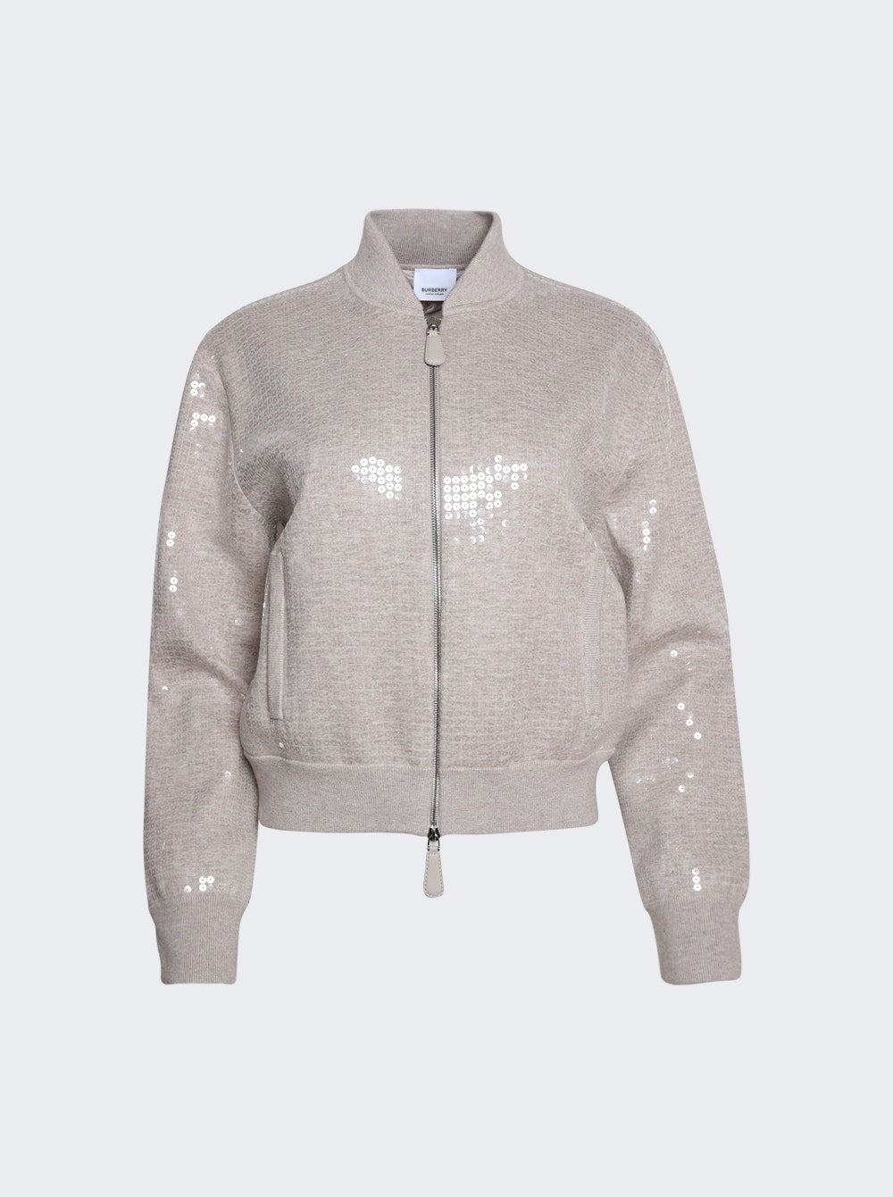 

Куртка-бомбер из смеси кашемира и хлопка с пайетками Burberry, цвет beige melange