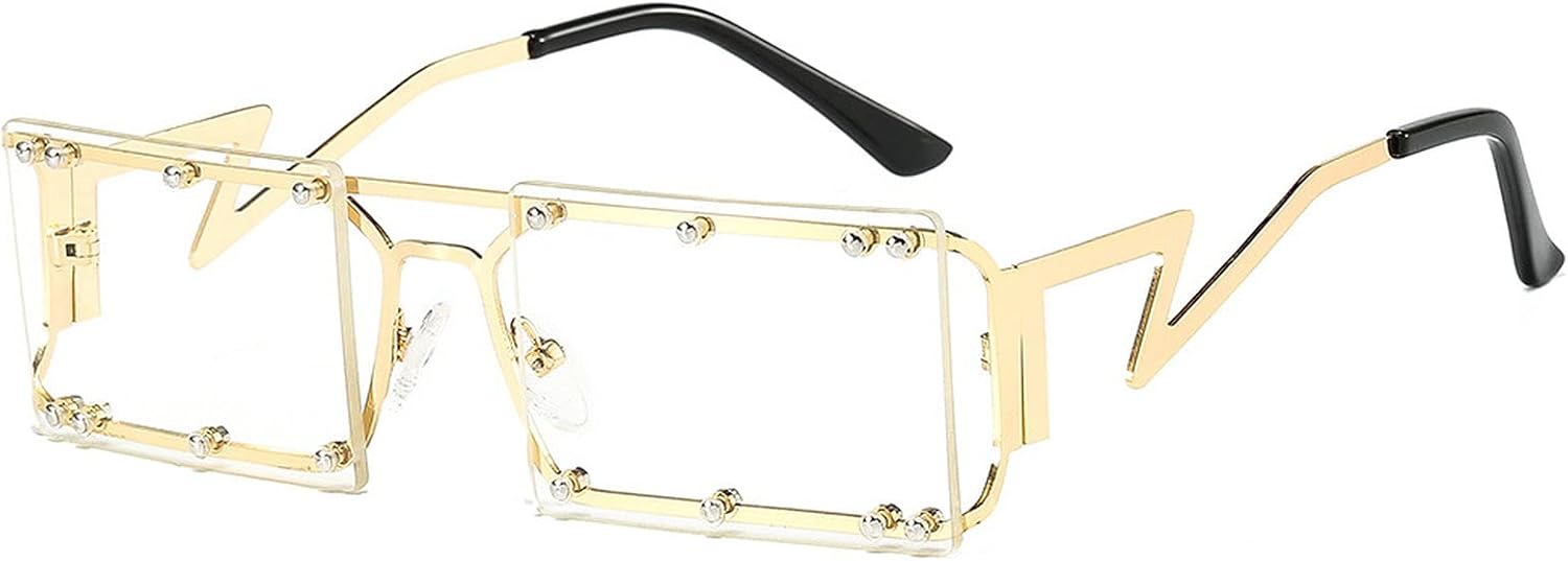 

Модные прямоугольные солнцезащитные очки для женщин, винтажные, без оправы, с прозрачными линзами цвета морской волны, мужские солнцезащитные очки с заклепками, защита от УФ-излучения UV400 COTIA, Transparent