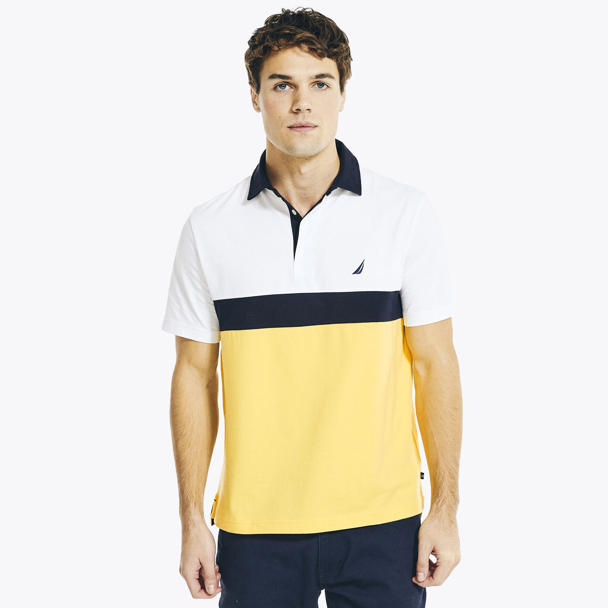 

Мужское классическое покройное поло с полосками на груди Nautica, цвет bright white