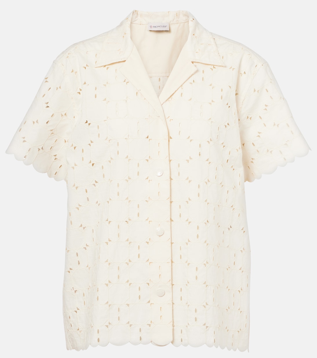

Боулинговая рубашка из хлопковой смеси с вышивкой ришелье Moncler, 034 - White