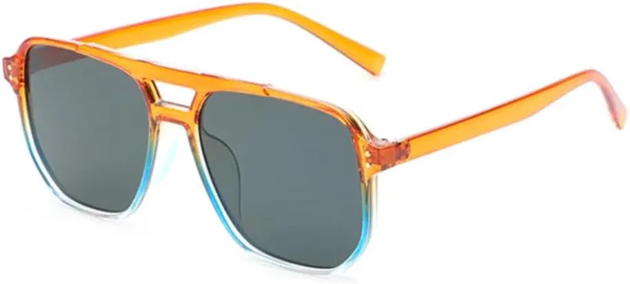 

Ретро-солнцезащитные очки с двойной перемычкой для женщин и мужчин, украшение для ногтей, защита от УФ-излучения UV400. Модный тренд UATXTAU, Orange Blue Grey