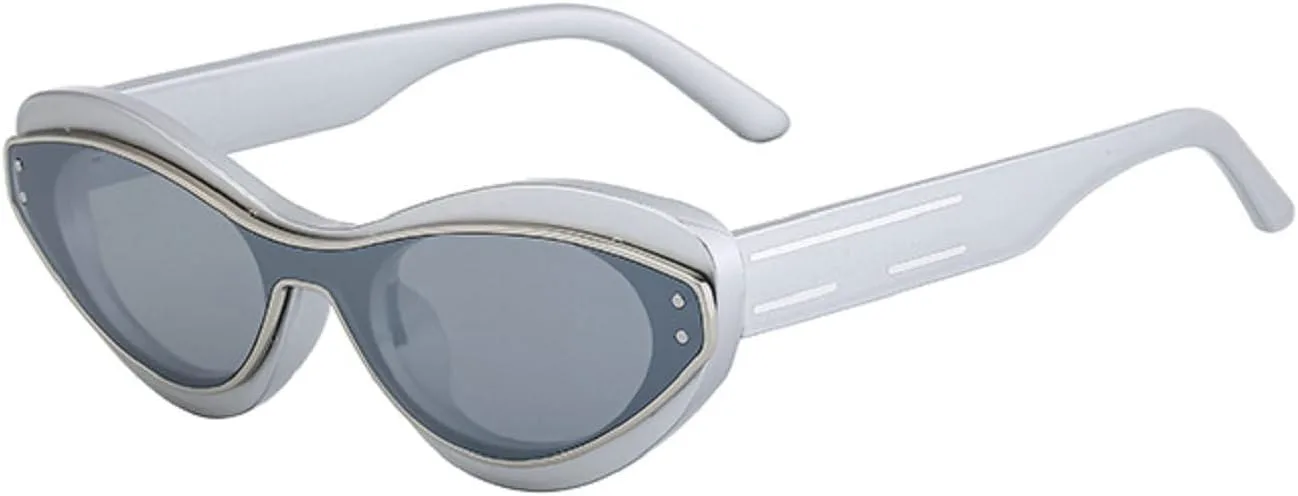 

Женские солнцезащитные очки Melrose Sexy Cat Eye Y2K Punk Sunglasses Luxury Fashion One-Piece Sun Glasses Vintage UV400 Eyewear For Lady ZS-98296, Silver