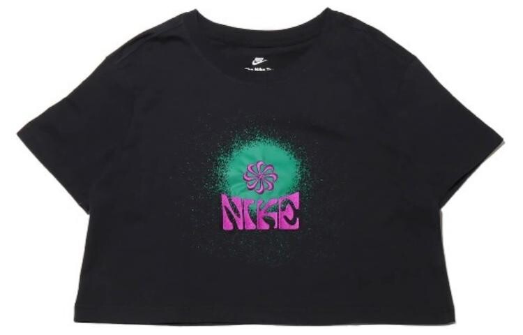 

Спортивная женская футболка с вышитым рисунком, черная Nike