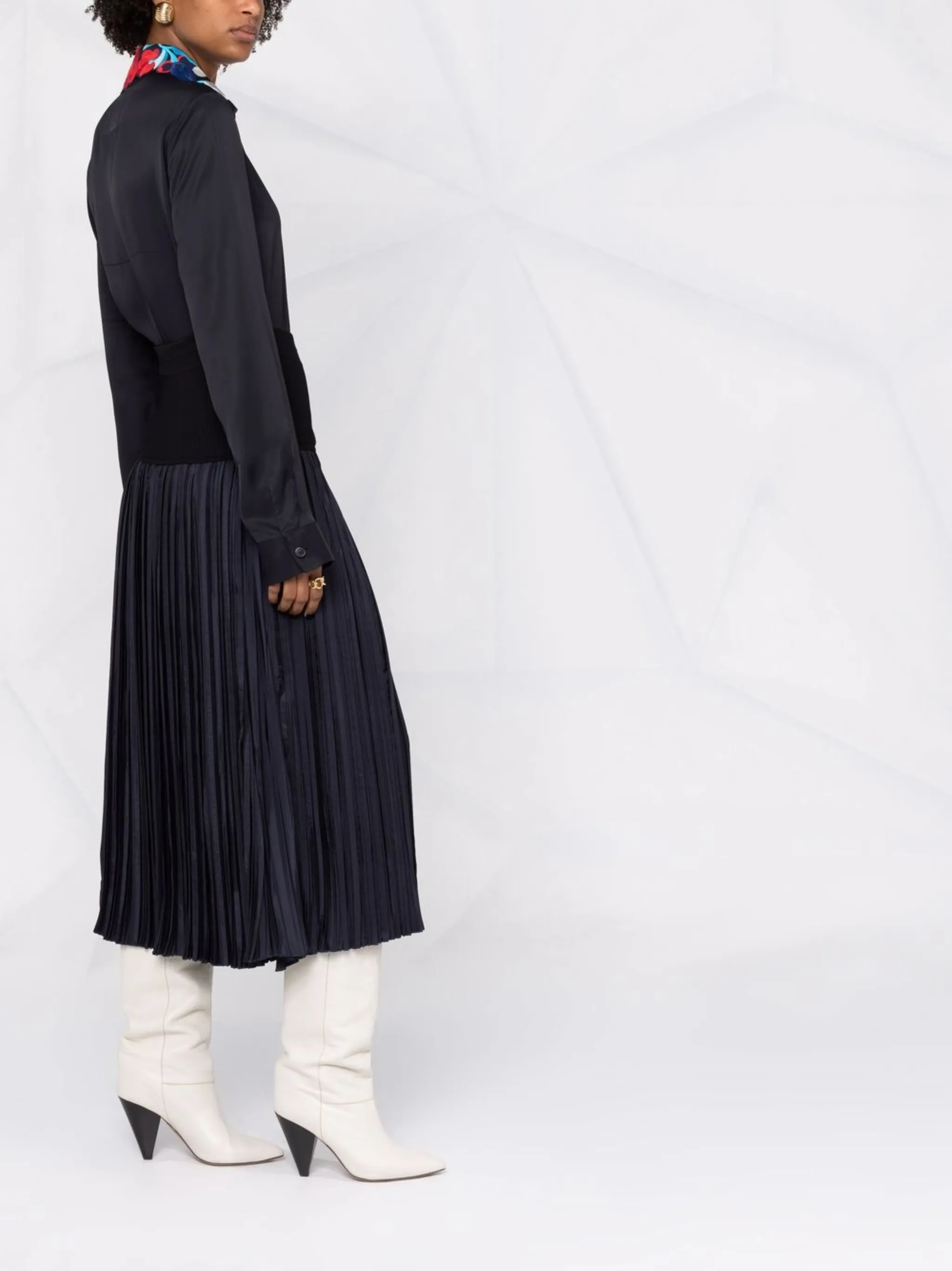 Атласная рубашка с цветочной вышивкой Jil Sander, синий — фото 4