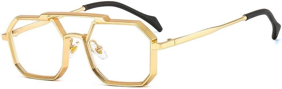 

Ретро-металлические панк-солнцезащитные очки в форме многоугольника и квадрата для женщин, модные, с прозрачными линзами, защита от УФ-излучения UV400, мужские, красные и желтые LXLHWN, Golden Clear