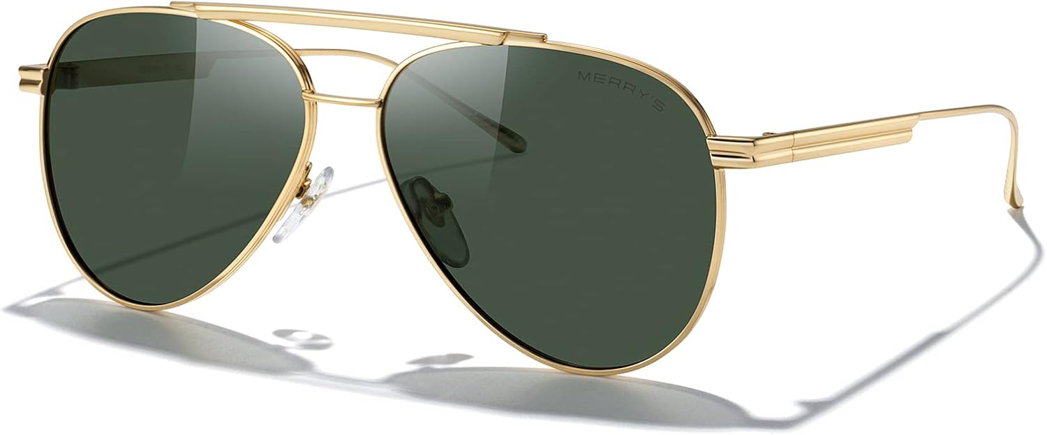 

Классические поляризованные солнцезащитные очки-авиаторы MERRY для женщин и мужчин, ретро-очки для вождения, защита от УФ-излучения UV400, металлизированные солнцезащитные очки MERRY'S, Gold Frame/G15 Lens