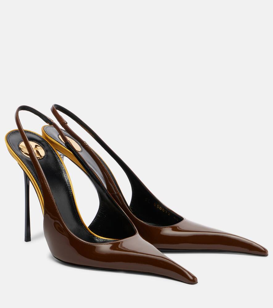 Туфли-лодочки Amalia 110 из лаковой кожи на ремешке Saint Laurent, Burnished Wood/Light