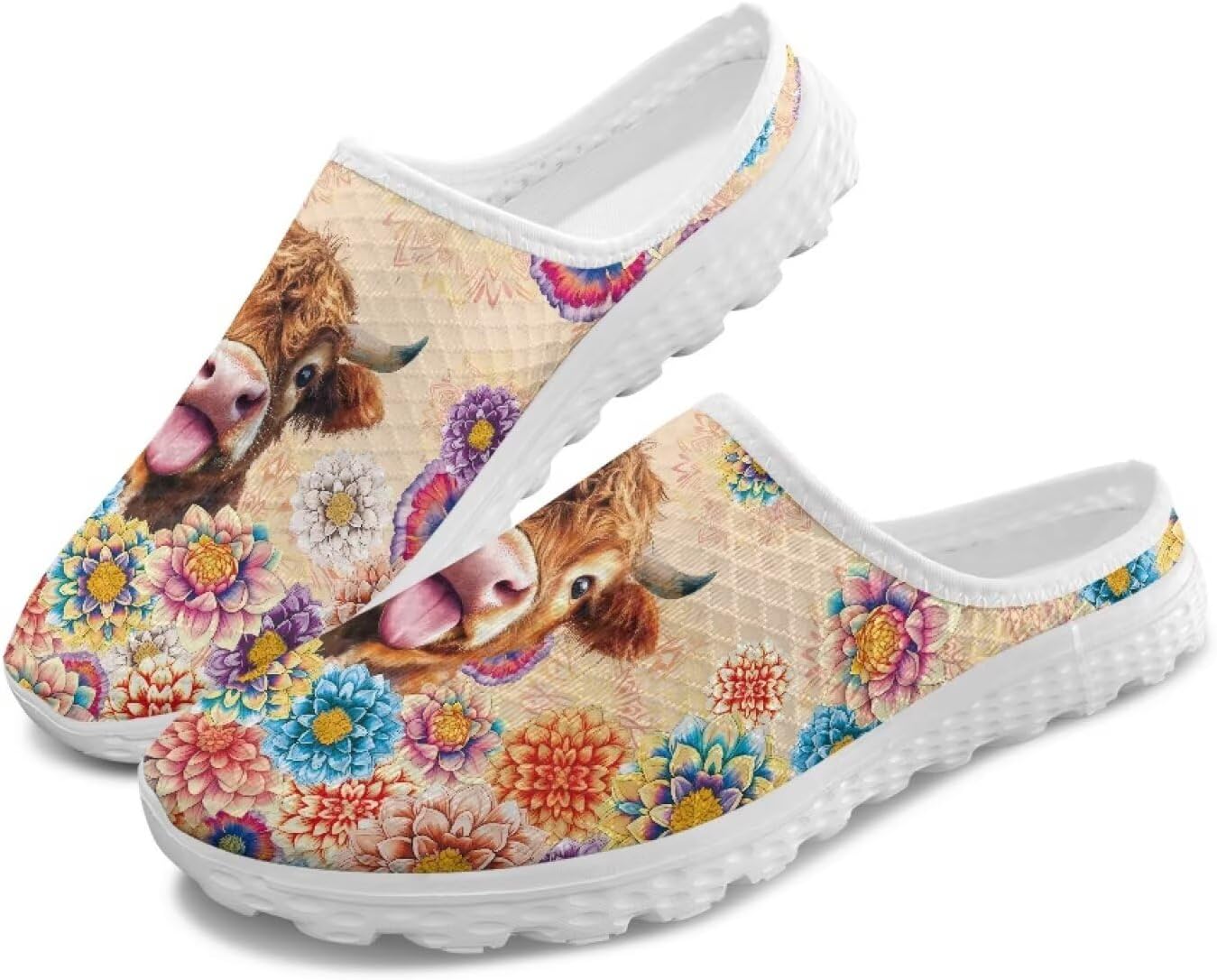 

Полуботинки-тапочки, повседневные спортивные туфли без шнурков, прогулочные мюли с противоскользящей подошвой для дома и улицы, женские Tomeusey, Boho Flower Cattle