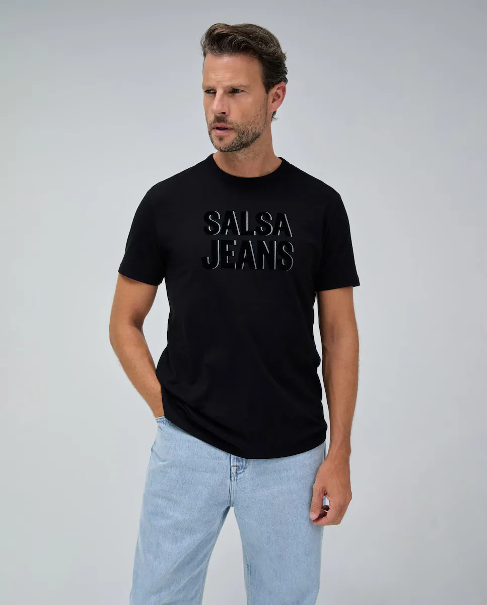 

Мужская футболка с коротким рукавом и бархатным логотипом Salsa Jeans, черный