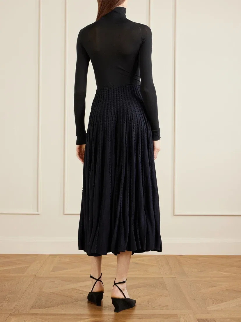 Юбка миди фактурной вязки Alaïa, синий — фото 3