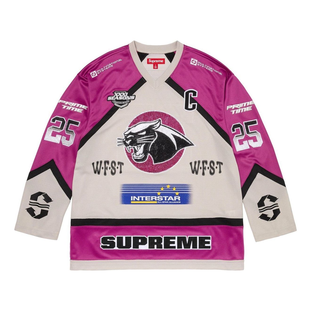 Хоккейная майка Supreme со стразами, светло-серый цвет