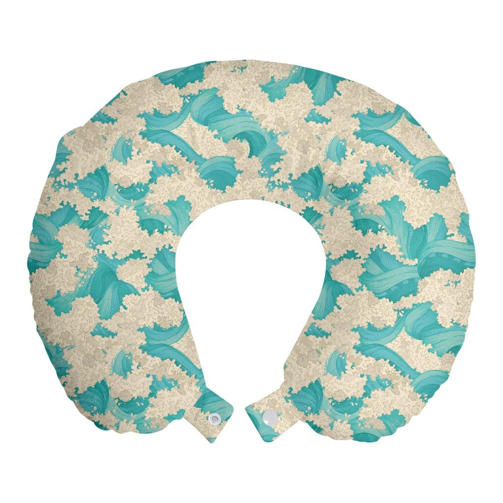 

Дорожная подушка ABAKUHAUS Waves, поддержка шеи, al Ethnic Oceanic Blooms, пенопластовый дорожный предмет для самолета и автомобиля, 30x30 см, бирюзовый и бежевый