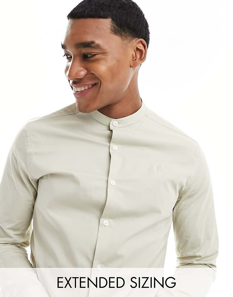 

ASOS DESIGN – Рубашка узкого кроя каменно-бежевого цвета с дедушкиным воротником