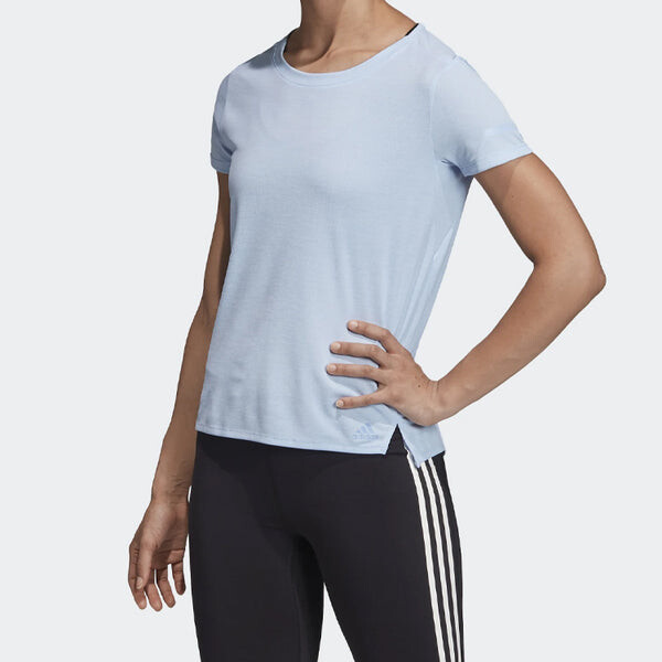Футболка тренировочные спортивные с круглым вырезом и коротким рукавом Adidas, синий — фото 3