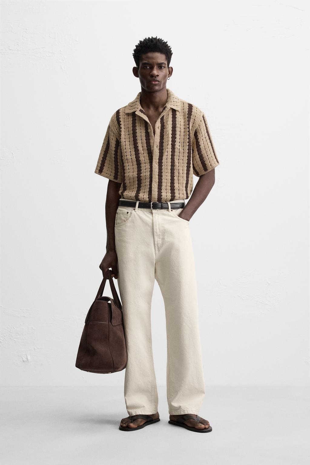 

Текстурированная рубашка для вязания крючком ZARA, коричневый