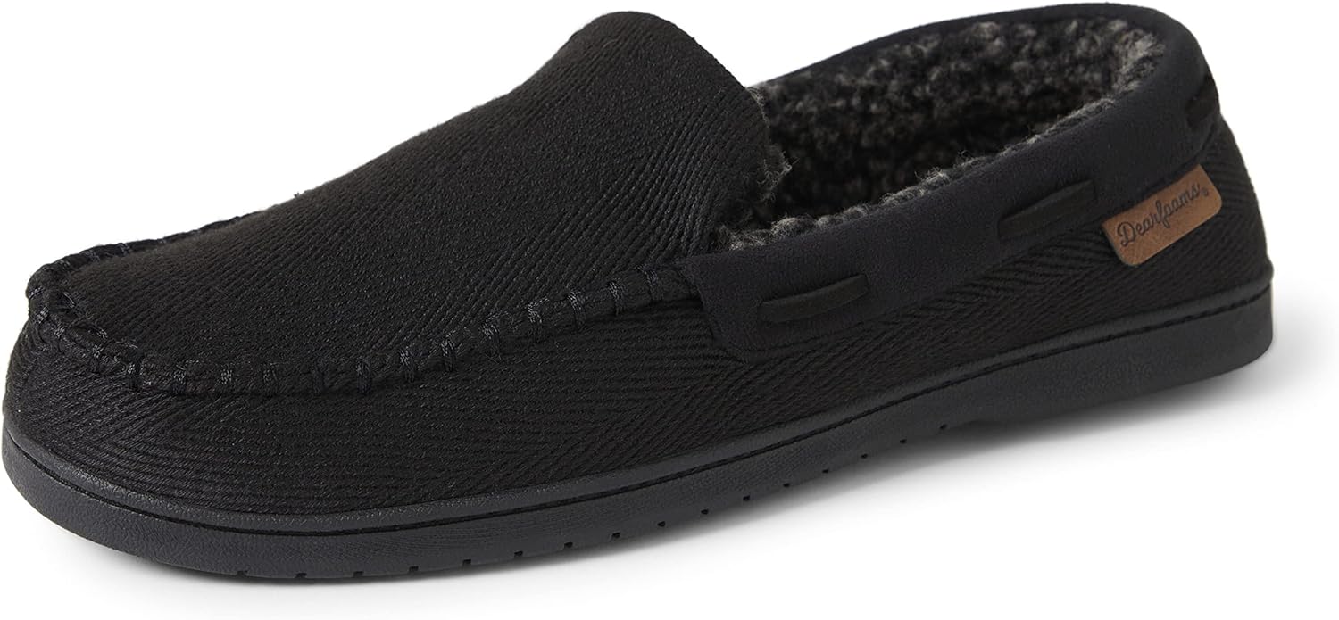 

Мужские тапочки Dearfoams Keaton с амортизирующей стелькой из пены с эффектом памяти для дома и улицы, широкий размер, черный