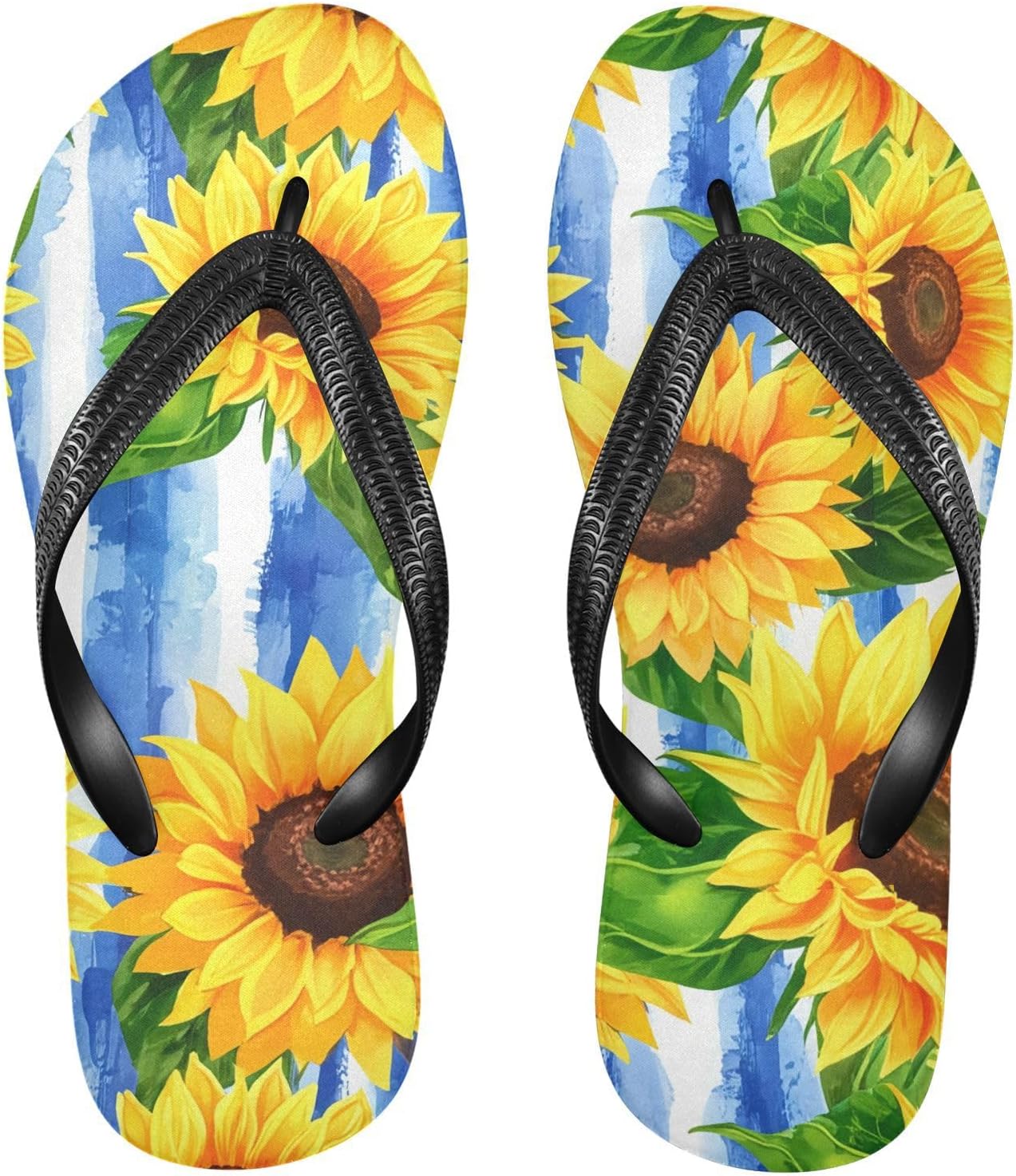 

Женские и мужские пляжные шлепанцы с голубой полоской и подсолнухом, резиновые нескользящие летние тапочки для душа и прогулок Sinestour