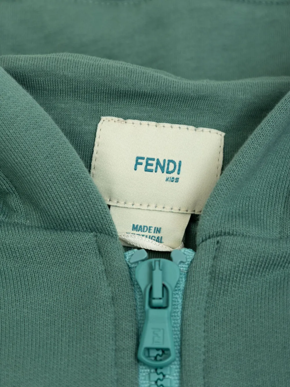 Худи на молнии с вышитым логотипом FENDI KIDS, зеленый — фото 4